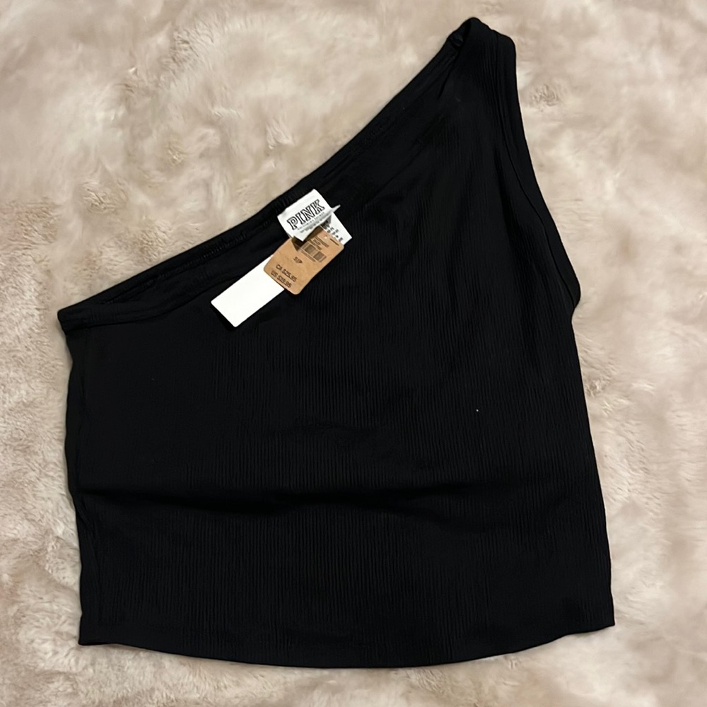PINK cropped 1 shoulder ribbed tank S